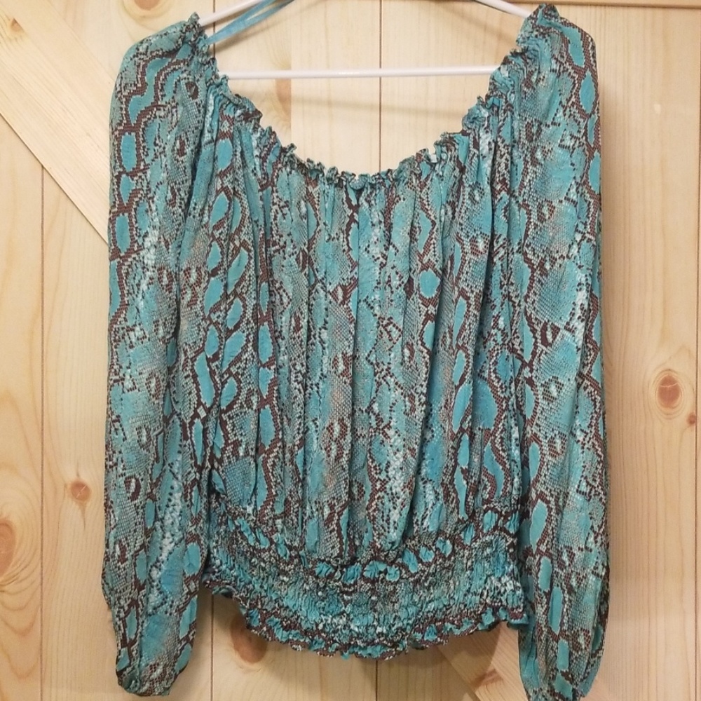 Michael Kors Turquoise Snake Print Blouse